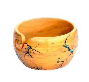 Bol en fil de bois avec incrustation de résine bleue Lichtenberg en bois fabriqué à la main nouveau Design accessoires au Crochet à tricoter stockage de fil Unique - Product Image 1