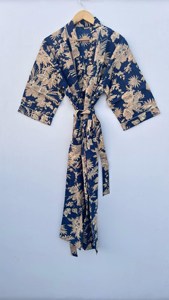 Bata Kimono de Algodón Hecha a Mano con Estampado Bohemio para Mujer, Vestido Floral, Ropa Casual para el Hogar, Bata de Baño, Ropa de Dormir Cómoda, Ropa de Playa - Product Image 3