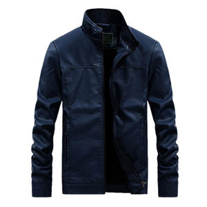 แจ็คเก็ตหนังมอเตอร์ไซค์แบบเรียบง่ายสำหรับฤดูหนาว สีพื้น ทรงเข้ารูป สั่งทำได้ คุณภาพสูง คอตั้ง แจ็คเก็ตหนังผู้ชายสำหรับฤดูหนาว - Product Image 6