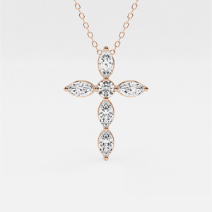 Pendentif croix en diamant de laboratoire taille marquise et rond 1 carat avec chaîne réglable – Bijou élégant et étincelant, cadeau idéal pour femme - Product Image 3