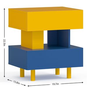 Comodino Moderno con Ampio Spazio di Archiviazione, Tavolino Laterale Giallo e Blu per Camera da Letto, Soggiorno e Sala Giochi - Product Image 6