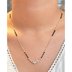 สร้อยคอ mangalutra ชุบทองหรูหราด้วยลูกปัดสีดำและจี้เพชรรูปหัวใจ - Product Image 2