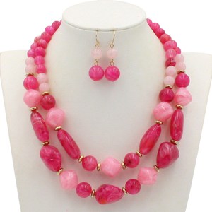 Parures de colliers vintage perlés pour femmes, motif floral élégant, perles acryliques noires, bijoux en résine plaquée or, pour soirée - Product Image 2