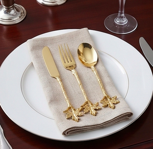 Ensemble de couverts en forme de feuille de chêne dorée, finition miroir, style vintage, passe au lave-vaisselle, pour mariage et usage domestique - Product Image 5