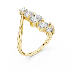 Bague de mariage incurvée à cinq pierres en or jaune avec diamants de laboratoire |   Bague de fiançailles et d'anniversaire tendance - Product Image 1