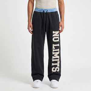 Pantalon de survêtement homme en molleton 100% polyester, coupe droite, taille mi-haute avec cordon de serrage, style streetwear, effet vieilli avec broderies, hiver - Product Image 1