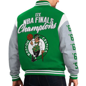 เสื้อแจ็คเก็ตบอมเบอร์สำหรับผู้ชาย สีเขียวขาว สไตล์หนังขนสัตว์  แบบ NBA Finals  แนว Letterman  เสื้อเบสบอลสตรีทแวร์ x - Product Image 2