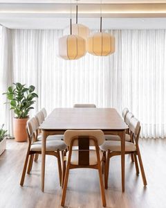 Juego de Comedor Contemporáneo de Madera de Teca, Silla Tapizada Minimalista, Colección de Lujo para el Hogar - Product Image 1