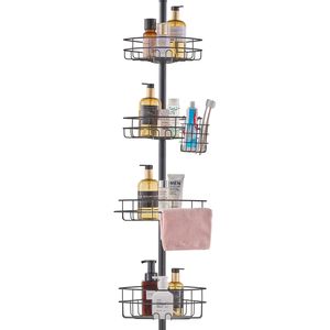 Asta doccia multifunzione ad alta resistenza da 42-114 pollici con vassoio angolare in plastica antiruggine e portaoggetti per doccia - Product Image 1
