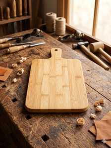 Tabla de cortar de madera con asa, de acacia y bambú, para servir en la cocina, con orificio para colgar - Product Image 3
