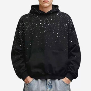 Ensemble de survêtement en molleton de coton avec strass, logo personnalisé, sweat à capuche zippé, pantalon baggy, ensemble de survêtement délavé à l'acide, tenue de sport complète - Product Image 2