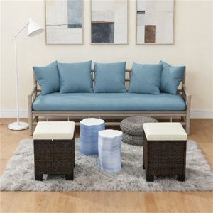 Set di Due Sgabelli da Esterno Beige con Poggiapiedi in Rattan e Cuscino per Terrazze e Patii - Product Image 4