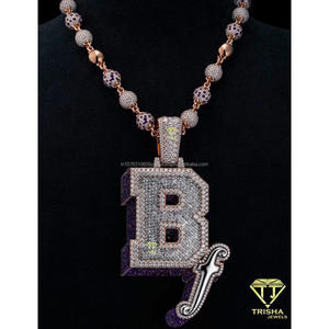 Luxury " B " Lab grown Diamond Pendant 925 Sterling <b>Silver</b> Rose Gold Plated Custom <b>Initial</b> Hip Hop Bling Statement <b>Necklace</b> - Product Image 5