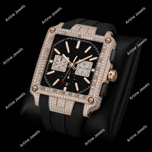 Reloj Cuadrado de Oro Rosa con Diamantes, Correa Negra, Estilo Cronógrafo de Lujo, Accesorio de Muñeca Premium - Product Image 2