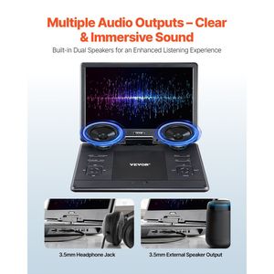 Schermo Portatile HD Girevole da 14 Pollici per Lettore DVD con Batteria Ricaricabile Integrata da 4,5-5 Ore e Supporto Dual Sync T - Product Image 4