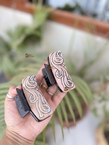 Ethnic Handmade Hand <b>Tooled</b> Leather Cute Hair Claws Elegant Genuine Leather Embroidered Design <b>Clips</b> for Women Hair Accessories - Product Image 5