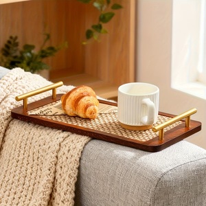 Plateau de rangement et de service élégant avec poignées dorées, surface antidérapante, parfait pour le café, les collations, la table de chevet et la décoration intérieure - Product Image 4