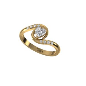 Anillo de compromiso romántico con diamante talla corazón en oro amarillo con halo y diamantes laterales para mujer, estilo romántico - Product Image 3