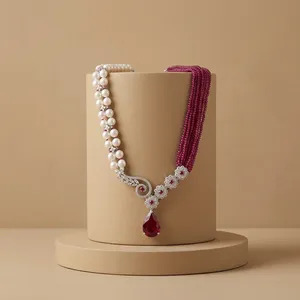 Hermoso y elegante conjunto de colgantes de diseño con piedras publicitarias y perlas para mujeres y niñas, colección de ropa para bodas y fiestas - Product Image 2