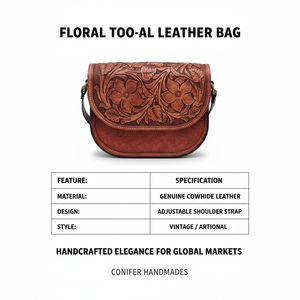 Bolso de Hombro de Cuero Genuino con Diseño Floral, Tallado a Mano, Estilo Occidental, Hecho por Artesanos, con Cierre Impermeable - Product Image 6