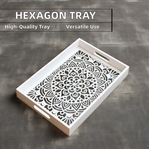 REHMAN CRAFT Single-Tier Bone Inlay Handpainted <b>Tray</b> Eco-Friendly Non-Toxic Portable Feature <b>Black</b> White Rectangle Shape <b>Serving</b> - Product Image 5