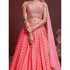 Tenue de mariage en organza imprimé numérique pêche Lehenga Choli - Product Image 2