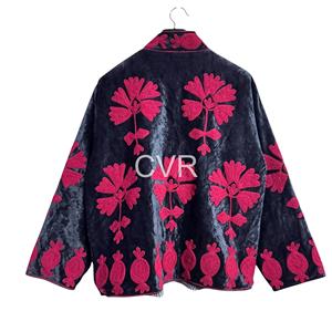 Abrigo de terciopelo con cuello mandarín para mujer, talla grande, manga larga, bordado a mano con patrón floral, estilo chino, ropa de abrigo de invierno - Product Image 1