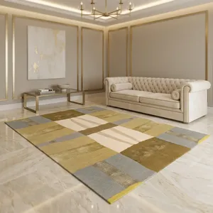 HILTEX Handknotted Wool/<b>Silk</b> & Tencel Rug Geometric Abstract Cut Pile <b>Cushioned</b> Washable Low Pile Modern Area Rugs Sets for Home - Product Image 2
