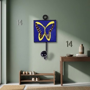 Wall Mounted Metal <b>Hook</b> <b>Single</b> <b>Coat</b> Rack Eco-Friendly Waterproof Vintage Self-adhesive Installation Novelty Design Blue Yellow - Product Image 3