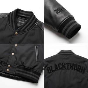 Chaqueta universitaria de béisbol para hombre de cuero de vaca con mangas, 440 gramos, bordado de chenilla, parches de lana y patchwork frontal - Product Image 4