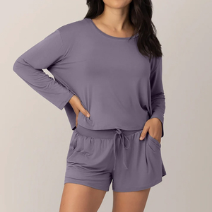 Women's <b>Sets</b> Elegant Soft Cozy Custom Logo Front Lightweight Breathable Solid Spring Summer Long Sleeve Shorts <b>Sets</b> - Product Image 1