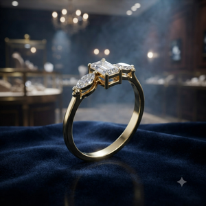 Anillo de Compromiso de Oro Amarillo Personalizado con Tres Diamantes de Corte Esmeralda para Mujer, Joyería Fina Minimalista de Promesa - Product Image 1