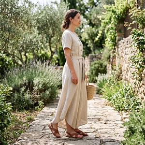 Mono de lino de cintura alta para mujer, de verano, liso, de pierna ancha, informal, OEM ODM, venta al por mayor, fábrica, marca privada | MOQ bajo - Product Image 5