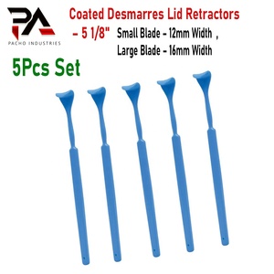 Retractores de párpados recubiertos Desmarres de 5 1/8 pulgadas, no conductivos, de 12 mm y 16 mm, instrumentos quirúrgicos reutilizables, retractores oftálmicos para párpados - Product Image 1