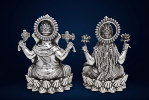 Idole de Laxmi Ganesh en laiton plaqué argent oxydé 999, faite à la main, décoration religieuse traditionnelle pour la maison, cadeau de mariage Puja, 15,5x13x11cm, 608g - Product Image 4