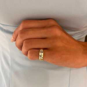Factory Direct 10k Solid <b>Gold</b> Lab Grown Diamond Statement Band Flush <b>Set</b> Emerald Pear Stone Dome <b>Ring</b> Wide Pinky Band Wholesale - Product Image 2