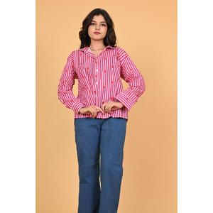 Blusa de Manga Larga de Algodón para Mujer, con Estampado de Corazones a Rayas Rosas, Ecológica, Transpirable, Estilo Casual Chic, Regalo para San Valentín - Product Image 5