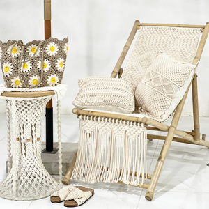 JNC Macrame Craftsman Folding Lounge <b>Chair</b> Handmade Cotton Polyester Durable Eco Friendly Outdoor Furniture for Travel Picnic - Product Image 1