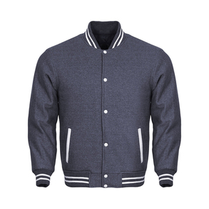 Veste universitaire blanche pour homme de qualité supérieure, avec garniture noire et fermeture à boutons, décontractée, respirante, pour l'automne, vente en gros - Product Image 4