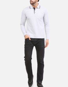 Polo pour hommes à manches longues, coupe classique, avec empiècements contrastants, logo personnalisé OEM, en piqué 50% coton/50% polyester, 220 GSM, vente en gros - Product Image 4
