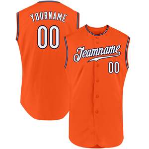 Camiseta de Béisbol Personalizada Naranja sin Mangas con Nombre y Número del Equipo, Impresión Serigrafiada, Malla Transpirable, Corte Regular para Adultos, Unisex - Product Image 1