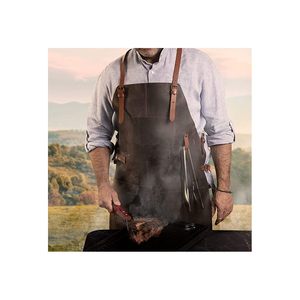 Hot Sale <b>Working</b> <b>Apron</b> With Adjustable Cross Back Leather Straps Wholesale Leather <b>Aprons</b> With 2 Large Pockets And Towel Strap - Product Image 6