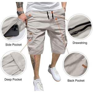 Pantalones cortos de sarga de algodón informales para hombre 2025, pantalones cortos Cargo, pantalones cortos deportivos cómodos con logotipo disponible XXS 2XL, 5 pulgadas, teñido liso - Product Image 3