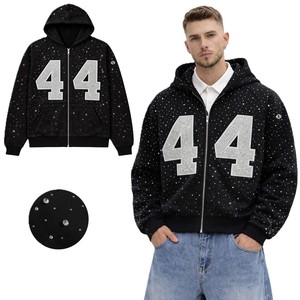 Custom Trendy Y2K <b>Rhinestone</b> Zip Up Hoodies for Men High Quality 400 GSM Regular Fit Streetwear Sparkly <b>Jacket</b> Supplier OEM Bulk - Product Image 1