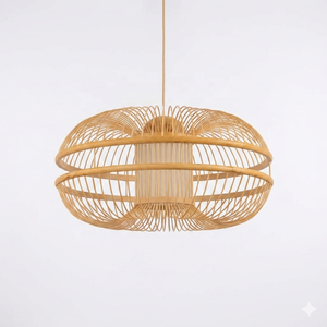 Lampe suspendue en bambou et rotin artisanale et durable, luminaire suspendu au plafond en tissage biodégradable pour maison moderne bohème - Product Image 5