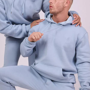 Unisex Light Blue Hooded Sweatshirt <b>Tracksuit</b> Full Sleeve Solid Color Casual Autumn Wear 100% Cotton Midweight Regular Fit - Product Image 1