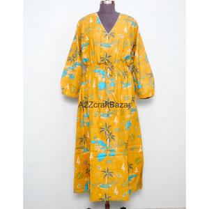 Vestido maxi elegante informal al por mayor para mujer, estilo sencillo, 100% algodón puro, estampado floral, vestido natural para mujer - Product Image 4