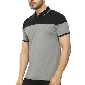 Polo homme personnalisé gris et noir, tricoté, à manches courtes, style décontracté - Product Image 1