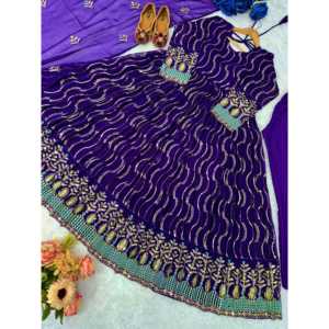 Vestidos de noche Elegante vestido Anarkali con bordado Trabajo para fiestas y ocasiones especiales Incluye Pent y Dupatta - Product Image 3