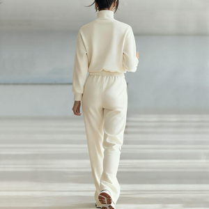 เสื้อสเวตเชิ้ตผู้หญิงคอเต่าแบบซิป คอตตอนเฟรนช์เทอร์รี่ 380 กรัม สีขาวล้วน สวมใส่สบาย เหมาะสำหรับฤดูใบไม้ร่วง สไตล์ลำลอง - Product Image 2